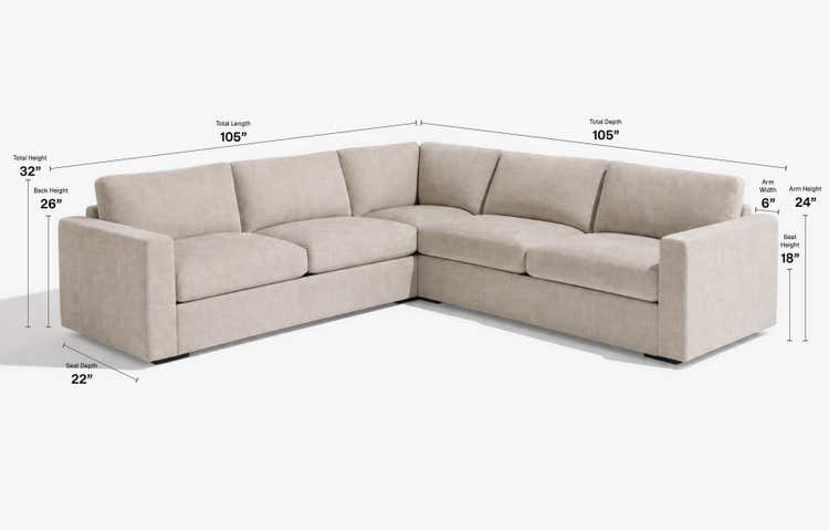 Snugg 2-Cushion Sofa with Square Arms Dimensions