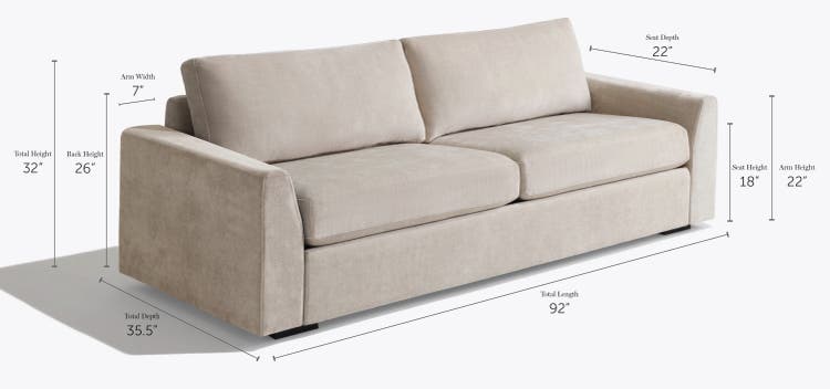 Snugg 2-Cushion Sofa with Tapered Arms Dimensions