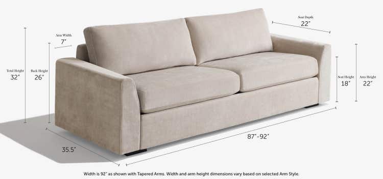 Lovesac Snugg 2-Cushion Sofa dimensions