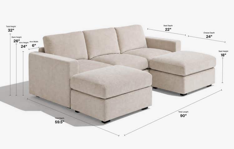 Snugg 2-Cushion Sofa with Square Arms Dimensions